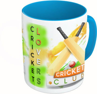 

MiiCreations Printed Two Tone Blue And White Cricket Lovers | Cricet Club Ceramic Mug(325 ml)