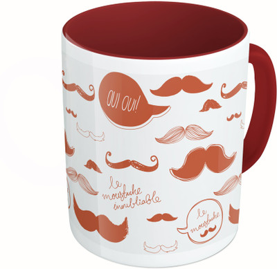 

MiiCreations Printed Two Tone Maroon And White Be Moustache Inoubliable Ceramic Mug(325 ml)