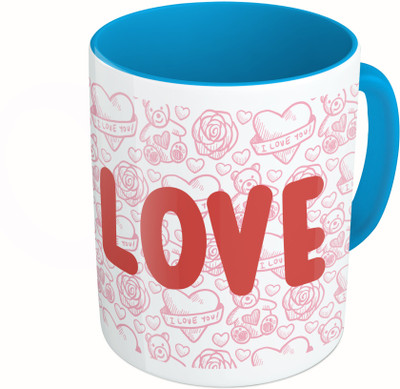 

MiiCreations Printed Two Tone Blue And White Love Ceramic Mug(325 ml)