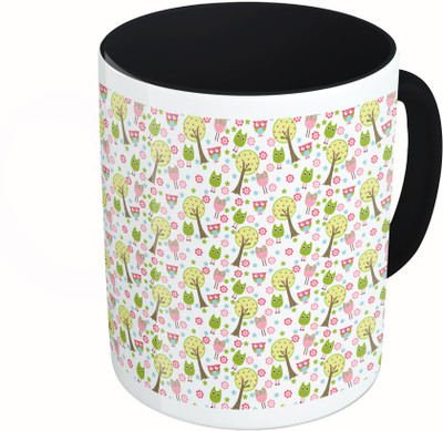 

MiiCreations Printed Two Tone Black And White Tree and Owl Pattern Ceramic Mug(325 ml)