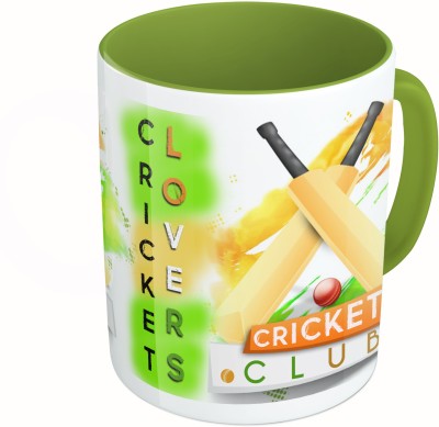 

MiiCreations Printed Two Tone Green And White Cricket Lovers | Cricet Club Ceramic Mug(325 ml)