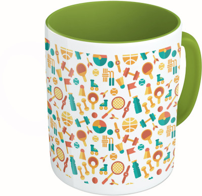 

MiiCreations Printed Two Tone Green And White Sports Elements Pattern Ceramic Mug(325 ml)