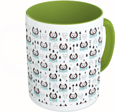 

MiiCreations Printed Two Tone Green And White Owl Pattern Ceramic Mug(325 ml)