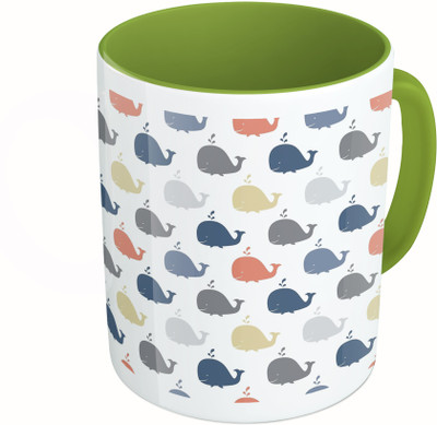 

MiiCreations Printed Two Tone Green And White Blue Whale Ceramic Mug(325 ml)