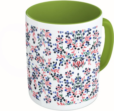 

MiiCreations Printed Two Tone Green And White Watercolor Floral Pattern Ceramic Mug(325 ml)