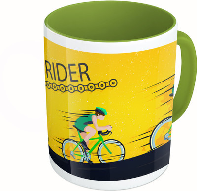 

MiiCreations Printed Two Tone Green And White Fast Rider Ceramic Mug(325 ml)