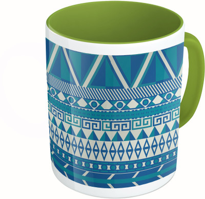 

MiiCreations Printed Two Tone Green And White Blue Pattern Ceramic Mug(325 ml)