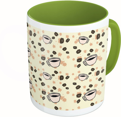 

MiiCreations Printed Two Tone Green And White Coffee Pattern Ceramic Mug(325 ml)