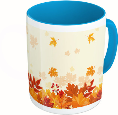 

MiiCreations Printed Two Tone Blue And White Leaf Pattern Ceramic Mug(325 ml)