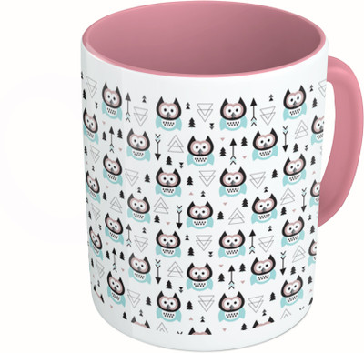 

MiiCreations Printed Two Tone Pink And White Owl Pattern Ceramic Mug(325 ml)