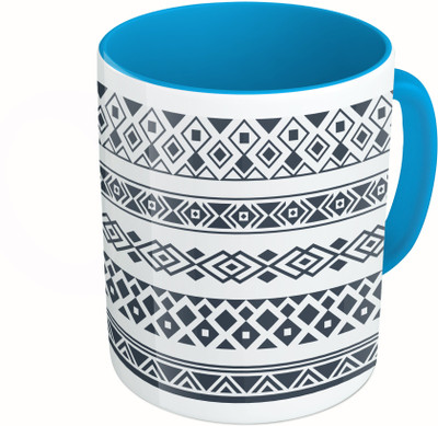 

MiiCreations Printed Two Tone Blue And White Diamond Shape Pattern Ceramic Mug(325 ml)