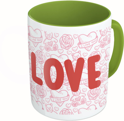 

MiiCreations Printed Two Tone Green And White Love Ceramic Mug(325 ml)