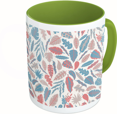 

MiiCreations Printed Two Tone Green And White leaf Ceramic Mug(325 ml)