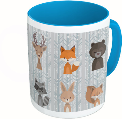 

MiiCreations Printed Two Tone Blue And White Fox Pattern Ceramic Mug(325 ml)
