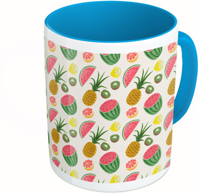 

MiiCreations Printed Two Tone Blue And White Fruits Pattern Ceramic Mug(325 ml)
