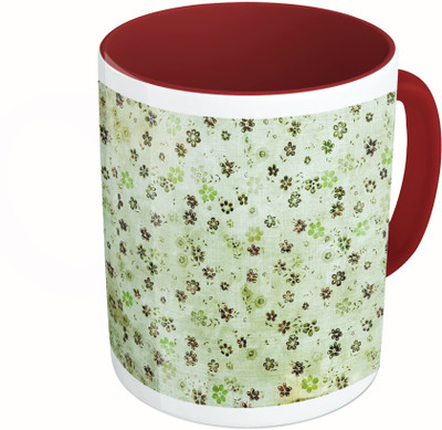

MiiCreations Printed Two Tone Maroon And White Small Flower Pattern Ceramic Mug(325 ml)