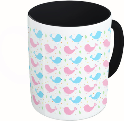 

MiiCreations Printed Two Tone Black And White Colorful Birds Ceramic Mug(325 ml)