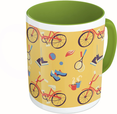 

MiiCreations Printed Two Tone Green And White Bicycle Pattern Ceramic Mug(325 ml)