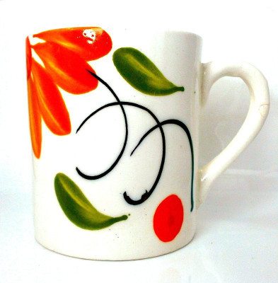 

HappyClick Orange Flower Design Ceramic Mug(300 ml), Multicolor