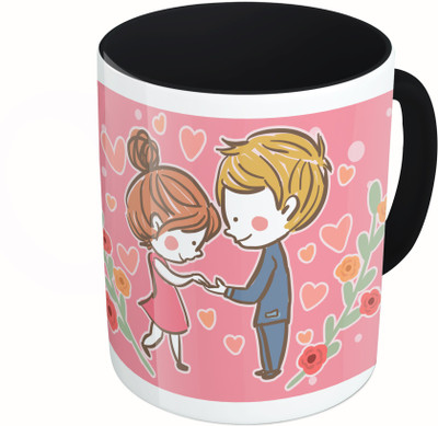 

MiiCreations Printed Two Tone Black And White Valentine Day Ceramic Mug(325 ml)