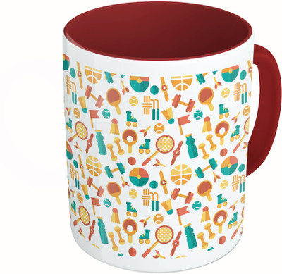 

MiiCreations Printed Two Tone Maroon And White Sports Elements Pattern Ceramic Mug(325 ml)