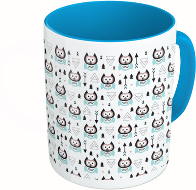

MiiCreations Printed Two Tone Blue And White Owl Pattern Ceramic Mug(325 ml)