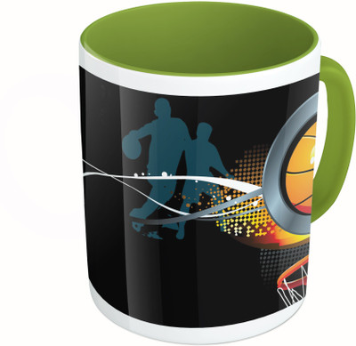 

MiiCreations Printed Two Tone Green And White Basketball Never Stops Ceramic Mug(325 ml)