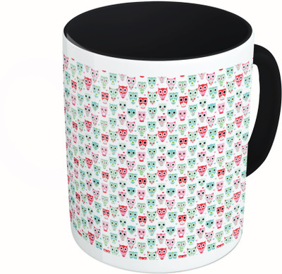 

MiiCreations Printed Two Tone Black And White Owls Pattern Ceramic Mug(325 ml)