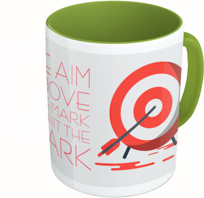 

MiiCreations Printed Two Tone Green And White We Aim Above The Mark To Hit The Mark Ceramic Mug(325 ml)