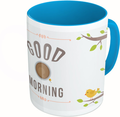 

MiiCreations Printed Two Tone Blue And White Good Morning Ceramic Mug(325 ml)