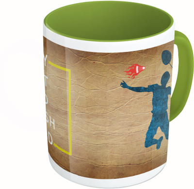 

MiiCreations Printed Two Tone Green And White Play Fast And Smash Hard Ceramic Mug(325 ml)