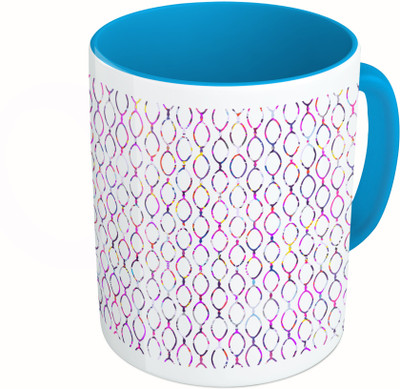 

MiiCreations Printed Two Tone Blue And White Colorful Circle Pattern Ceramic Mug(325 ml)