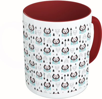 

MiiCreations Printed Two Tone Maroon And White Owl Pattern Ceramic Mug(325 ml)