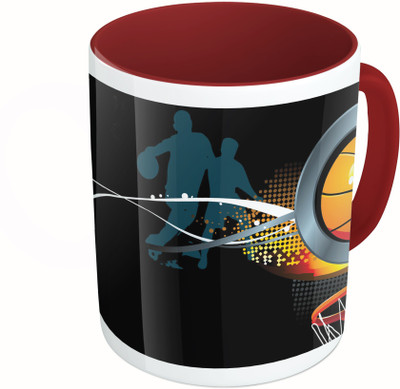 

MiiCreations Printed Two Tone Maroon And White Basketball Never Stops Ceramic Mug(325 ml)