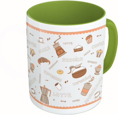 

MiiCreations Printed Two Tone Green And White Capuccino Pattern Ceramic Mug(325 ml)