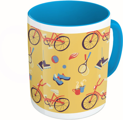 

MiiCreations Printed Two Tone Blue And White Bicycle Pattern Ceramic Mug(325 ml)