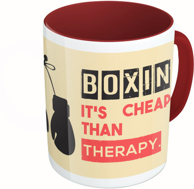 

MiiCreations Printed Two Tone Maroon And White Boxing It's Cheaper Than Therapy Ceramic Mug(325 ml)