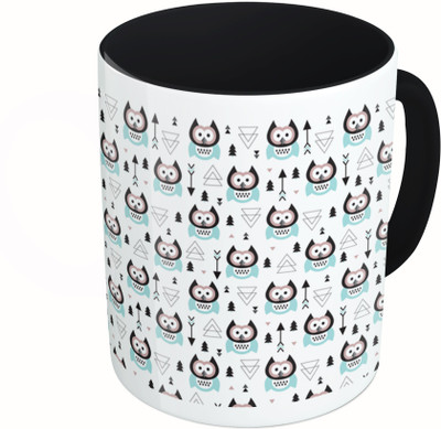 

MiiCreations Printed Two Tone Black And White Owl Pattern Ceramic Mug(325 ml)