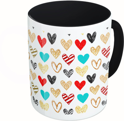 

MiiCreations Printed Two Tone Black And White Heart Pattern Ceramic Mug(325 ml)
