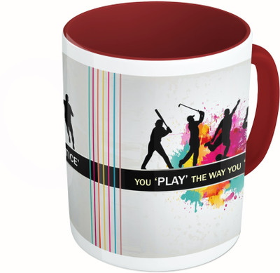 

MiiCreations Printed Two Tone Maroon And White You 'PLAY' The Way You 'PRACTICE' Ceramic Mug(325 ml)