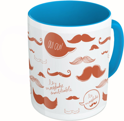 

MiiCreations Printed Two Tone Blue And White Be Moustache Inoubliable Ceramic Mug(325 ml)