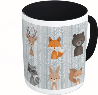 MiiCreations Printed Two Tone Black And White Fox Pattern Ceramic Mug(325 ml)