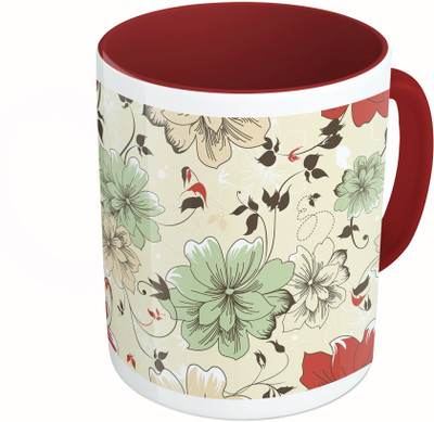 

MiiCreations Printed Two Tone Maroon And White Flower Pattern Ceramic Mug(325 ml)