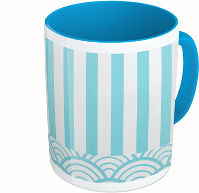 

MiiCreations Printed Two Tone Blue And White Line Pattern Ceramic Mug(325 ml)