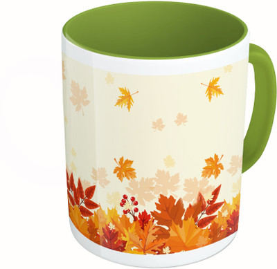 

MiiCreations Printed Two Tone Green And White Leaf Pattern Ceramic Mug(325 ml)