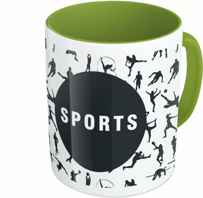 

MiiCreations Printed Two Tone Green And White Sports pattern Ceramic Mug(325 ml)