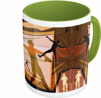 

MiiCreations Printed Two Tone Green And White Designer Ceramic Mug(325 ml)