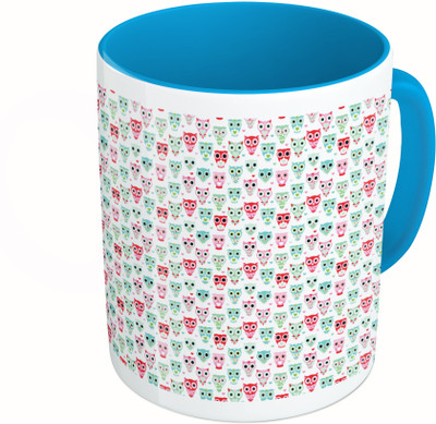 

MiiCreations Printed Two Tone Blue And White Owls Pattern Ceramic Mug(325 ml)