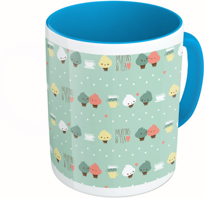 

MiiCreations Printed Two Tone Blue And White Muffins & Tea Ceramic Mug(325 ml)