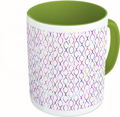 

MiiCreations Printed Two Tone Green And White Colorful Circle Pattern Ceramic Mug(325 ml)